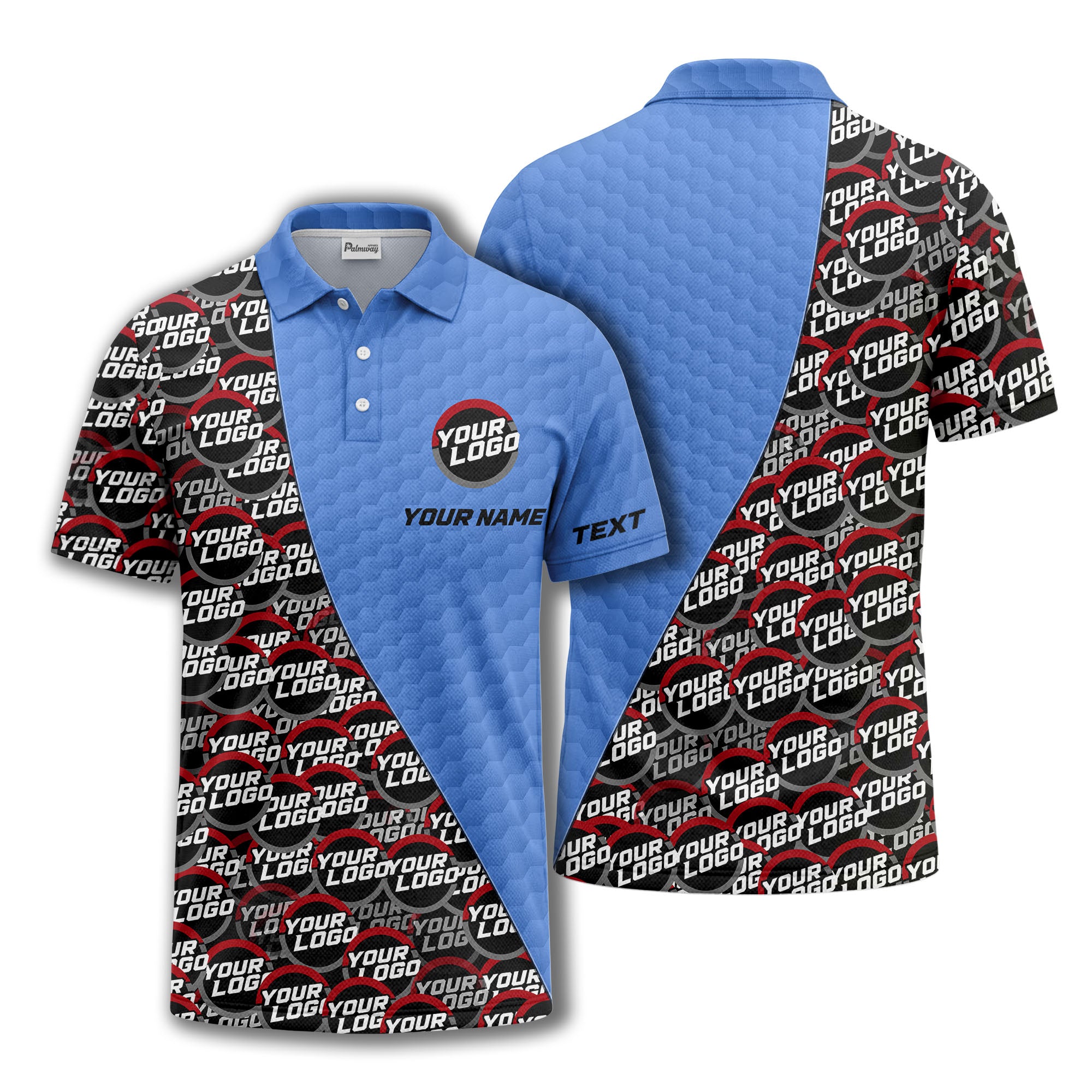 custom logo circles & hexagons grid polo shirt for men