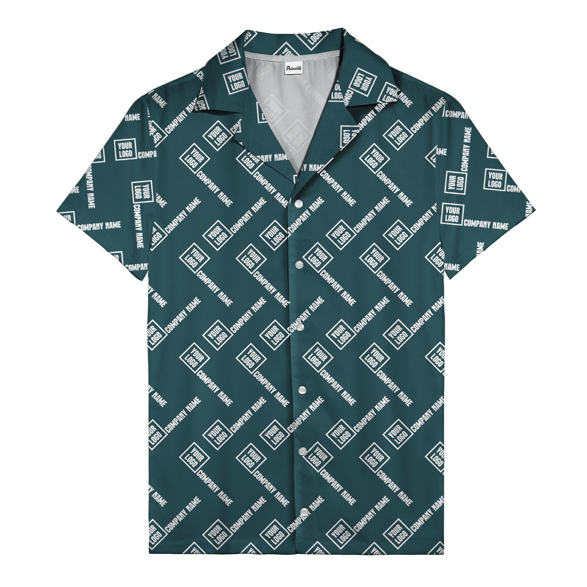 custom logo & company name repeat black hawaiian shirt for men