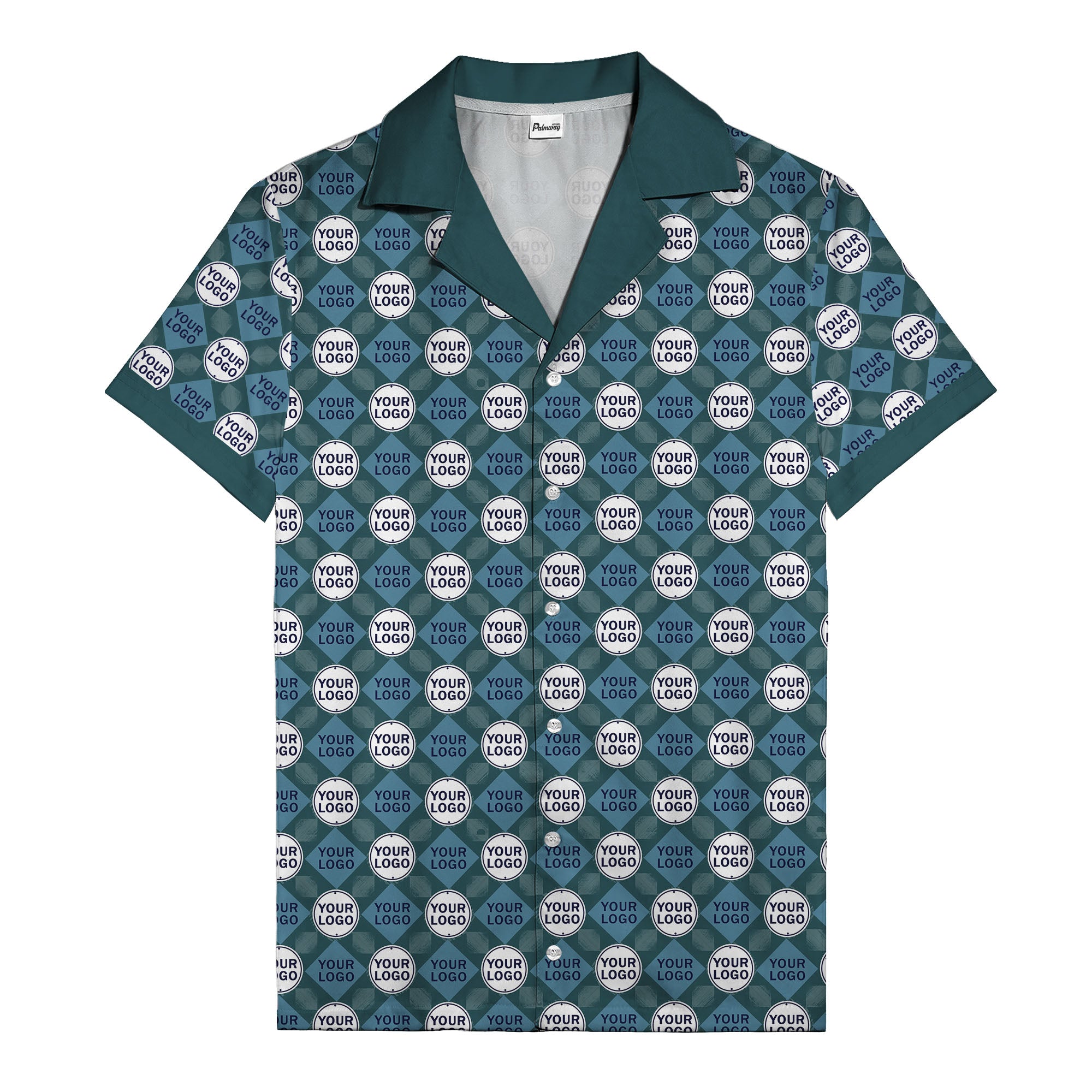 custom logo diamond grid pattern hawaiian shirt for men