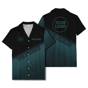 custom logo gradient black white corporate hawaiian shirt