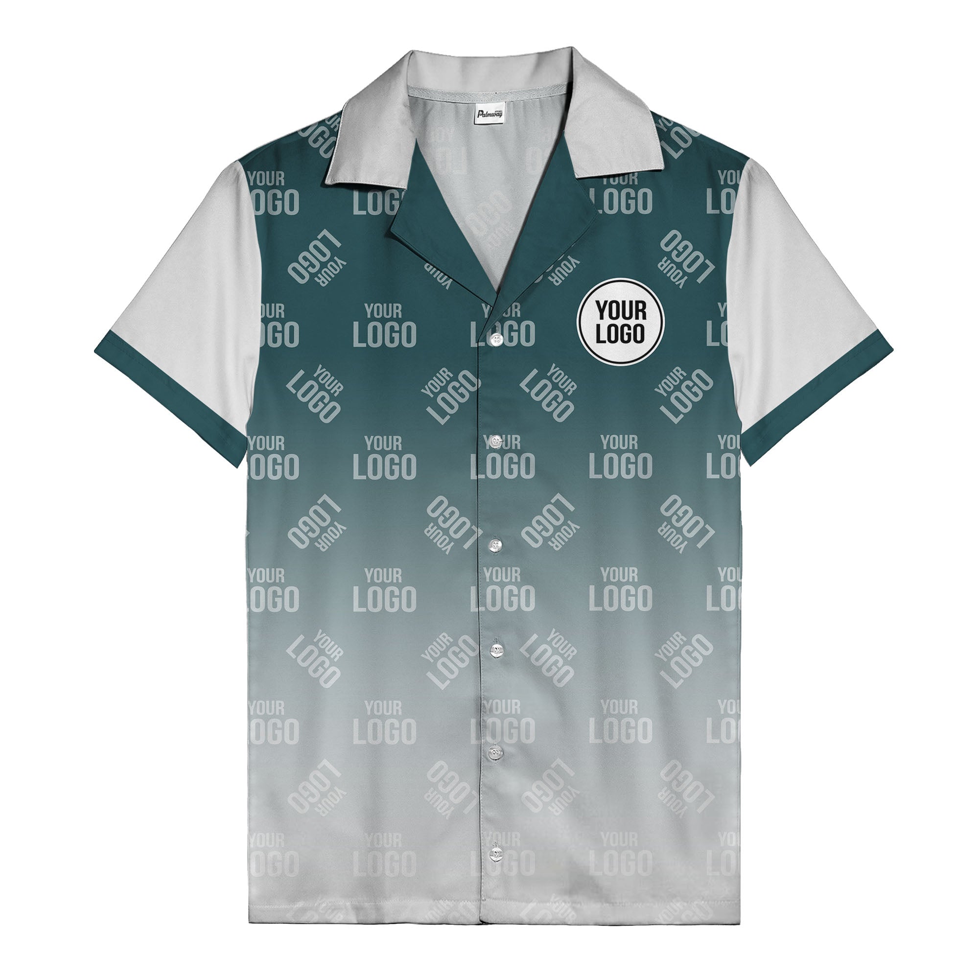 custom logo gradient fade black to white hawaiian shirt