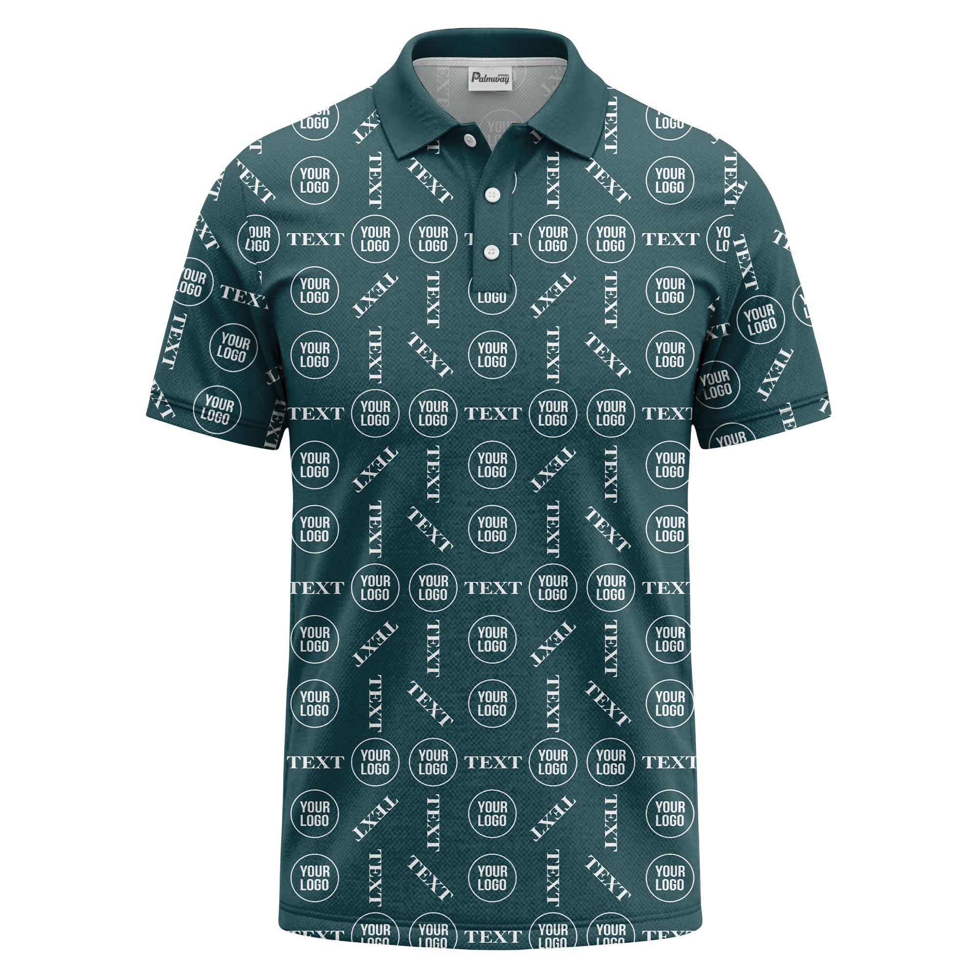 custom logo & text repeat all over print polo shirt