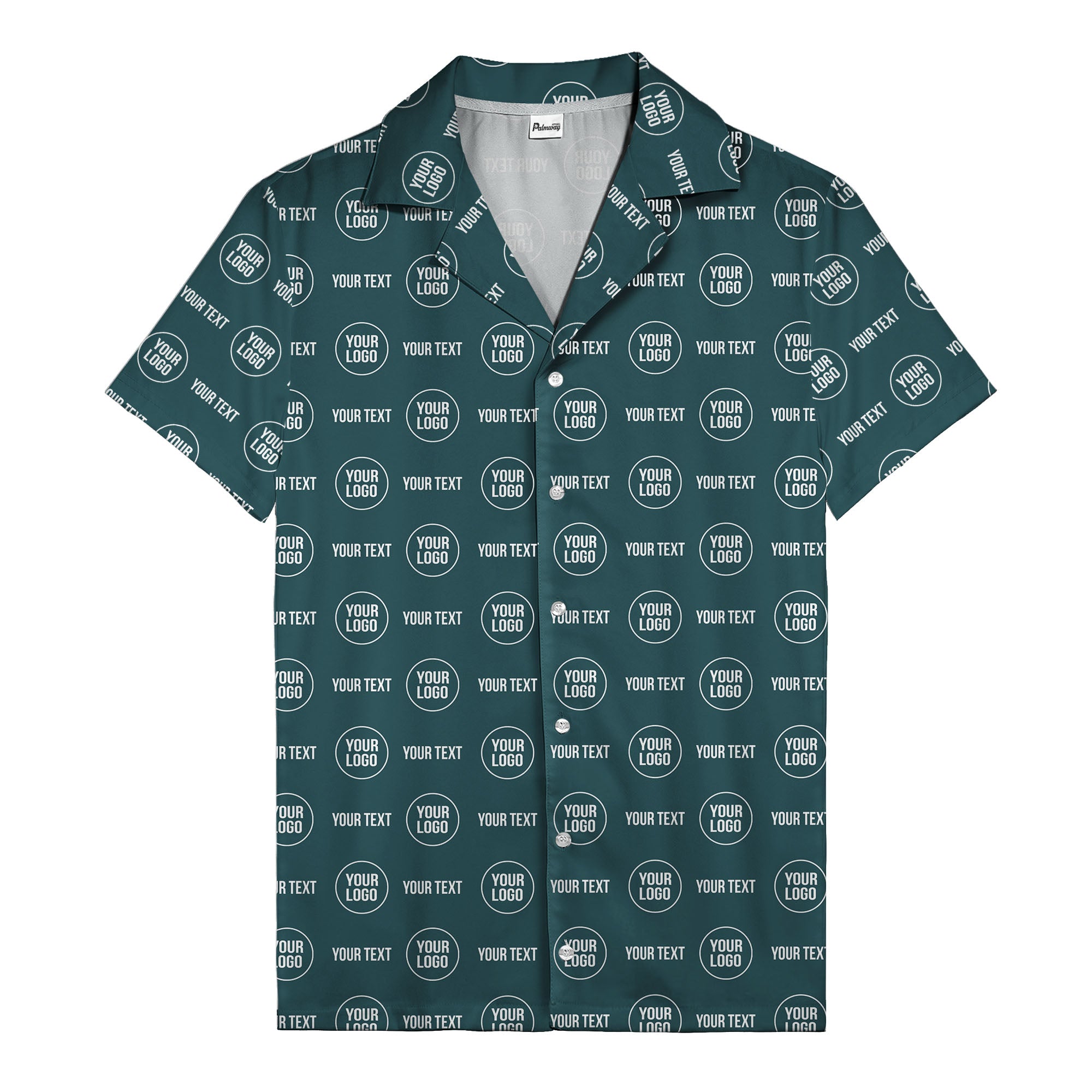 custom logo & text repeat pattern black hawaiian shirt for men