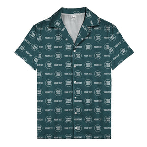 custom logo & text repeat pattern black hawaiian shirt for men