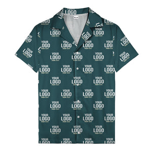 custom logo text repeat pattern black hawaiian shirt for men