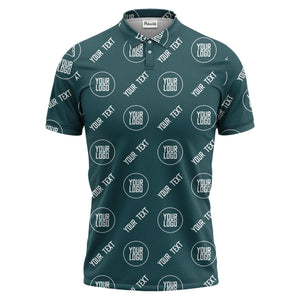 custom logo & text repeat pattern black personalized polo shirt for men