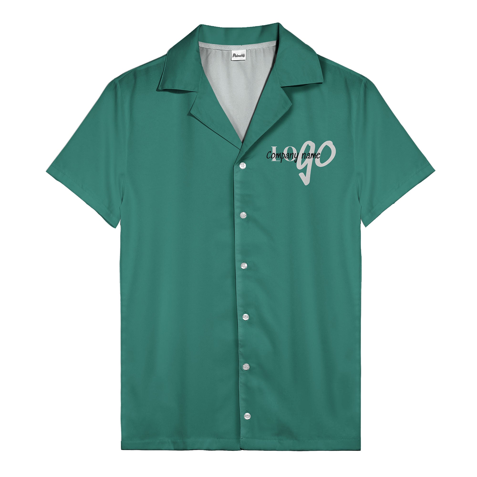 custom logo typography on solid black minimalist modern hawaiian shirt