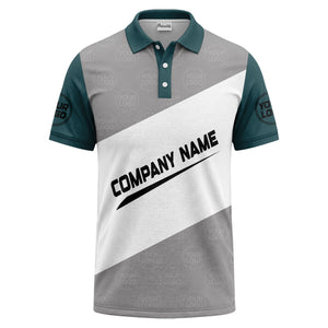 diagonal stripe monogram logo gray white black corporate polo shirt