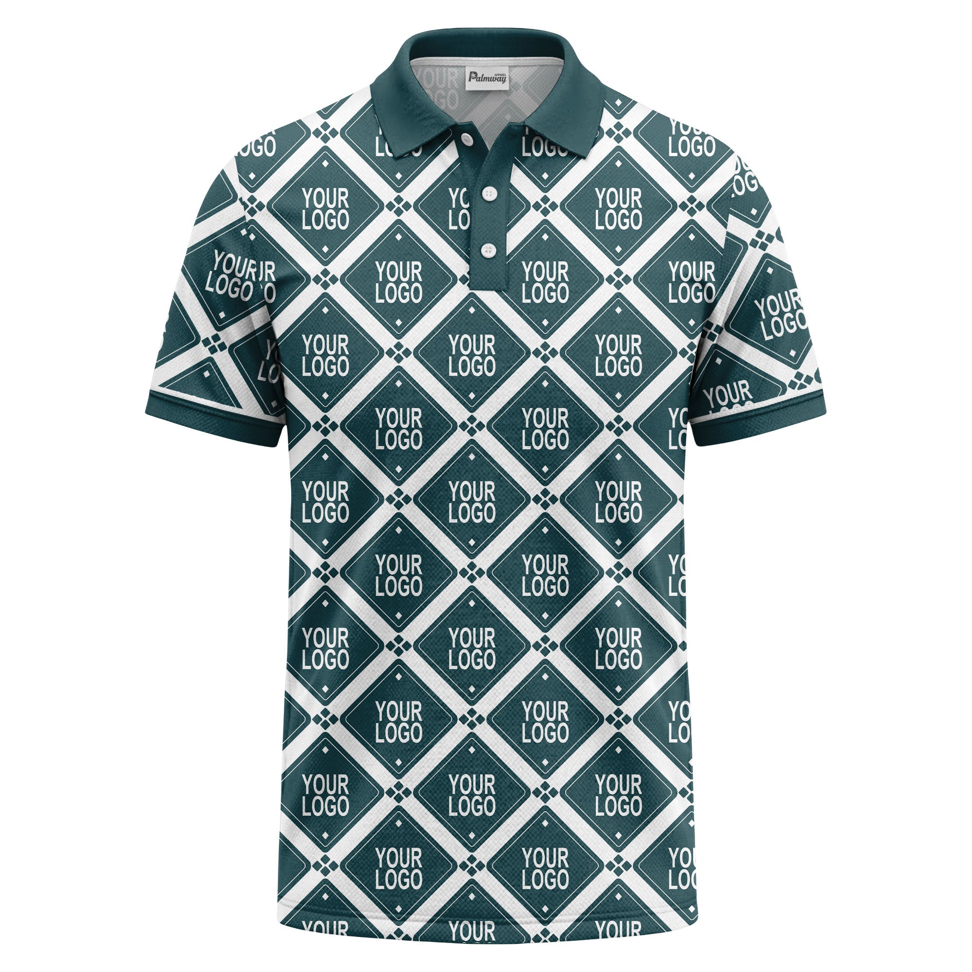 diamond grid logo repeat all over print polo shirt
