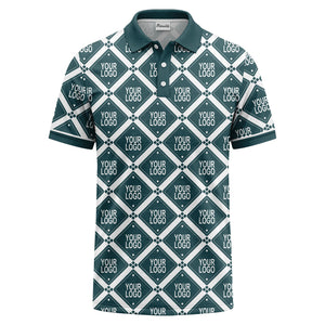 diamond grid logo repeat all over print polo shirt