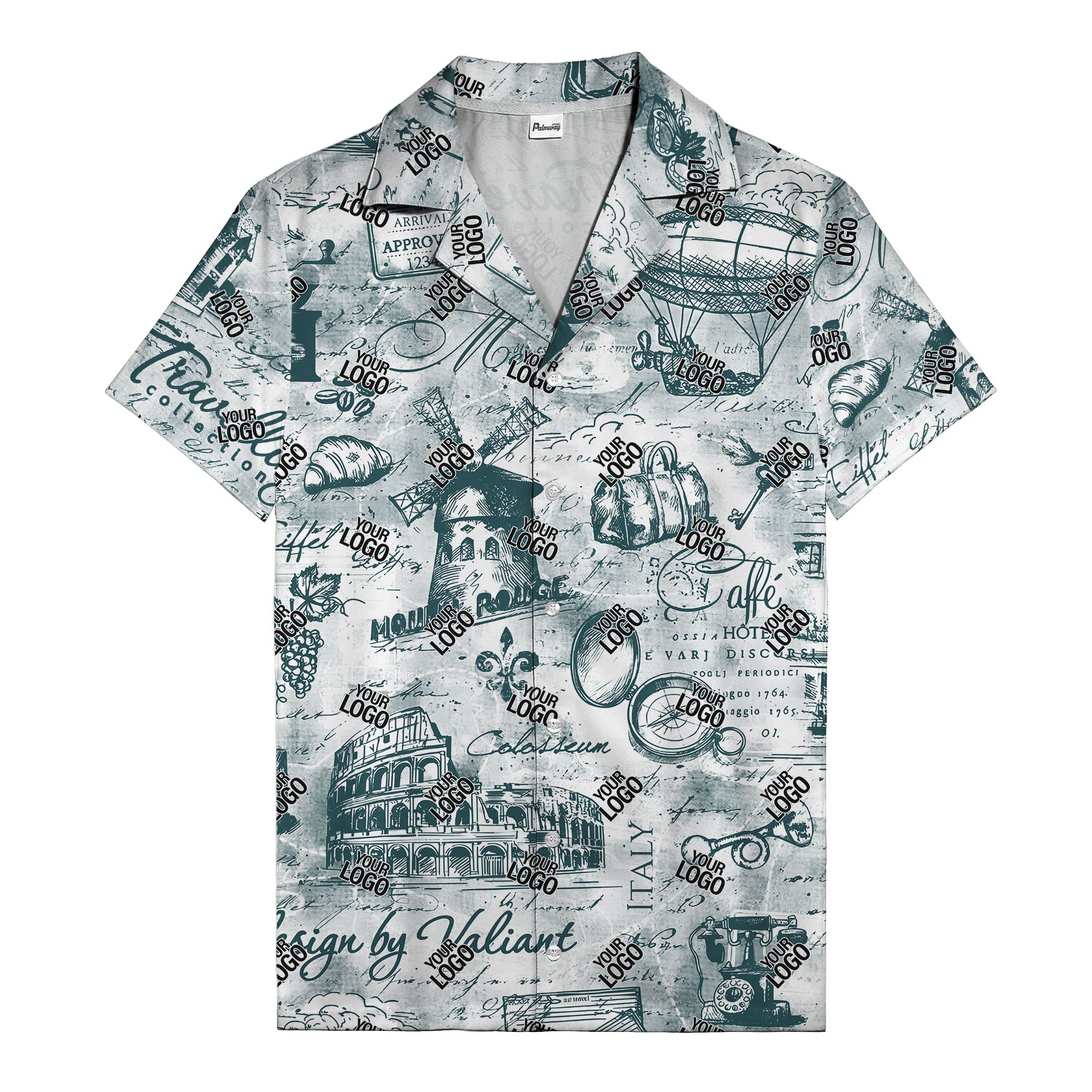eiffel tower colosseum coffee sketch vintage travel hawaiian shirt