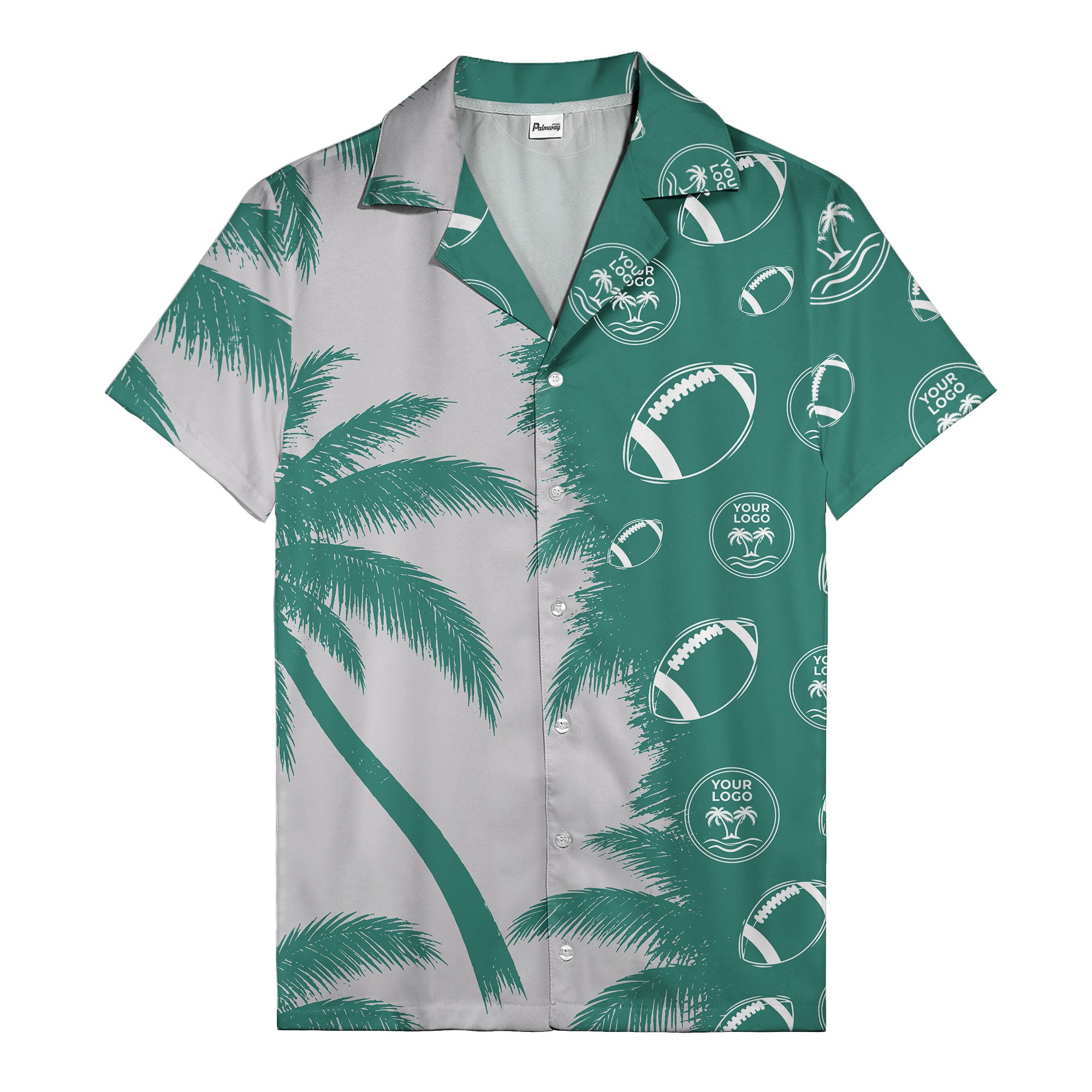 footballs & palm tree silhouettes black white graphic hawaiian shirt