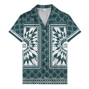 geometric palm leaves checkerboard border hawaiian shirt for men