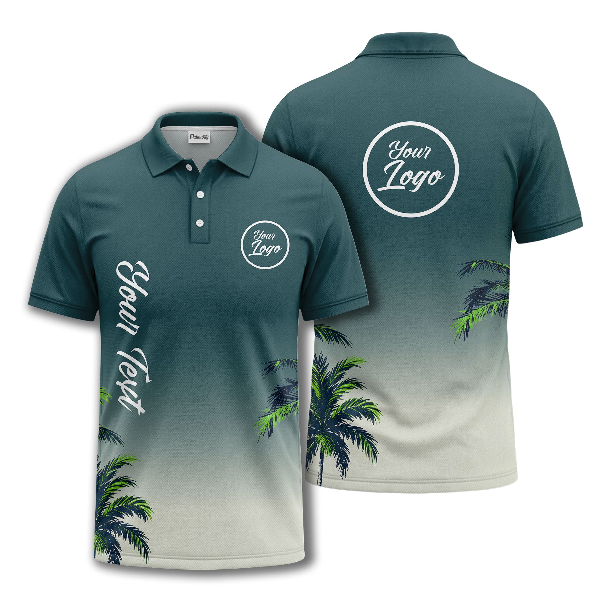 gradient fade palm trees silhouette polo shirt with custom text