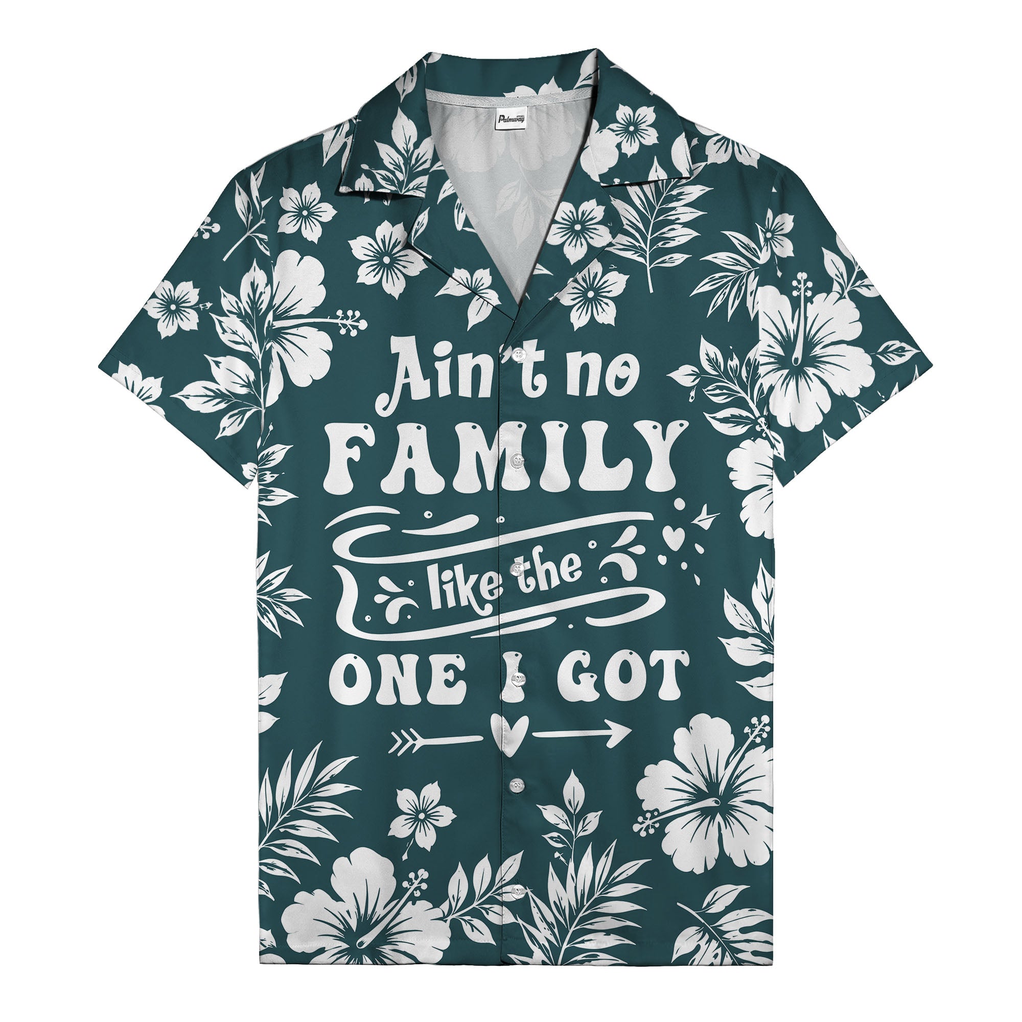 graphic white hibiscus & leaf family tribute hawaiian shirt