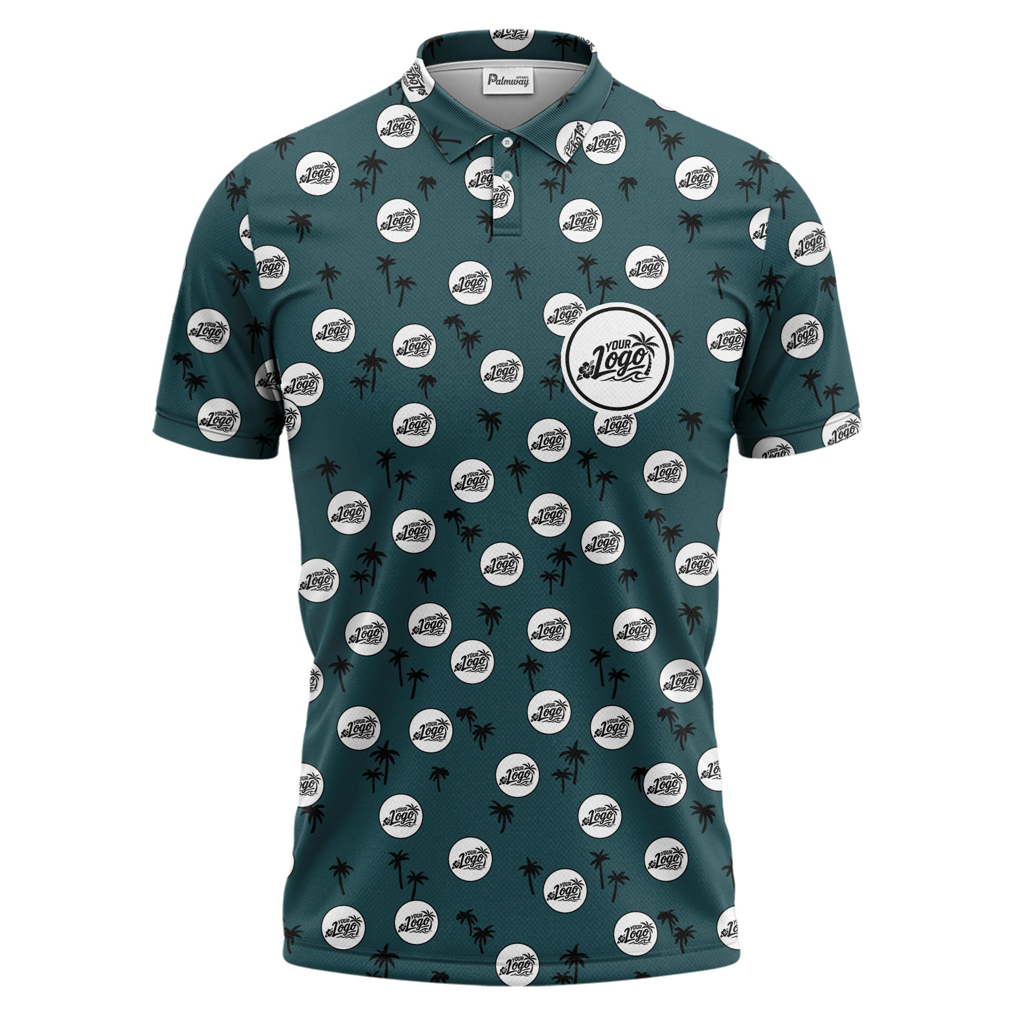illustrated black tropical palm trees repeating polo shirt for summer beach days