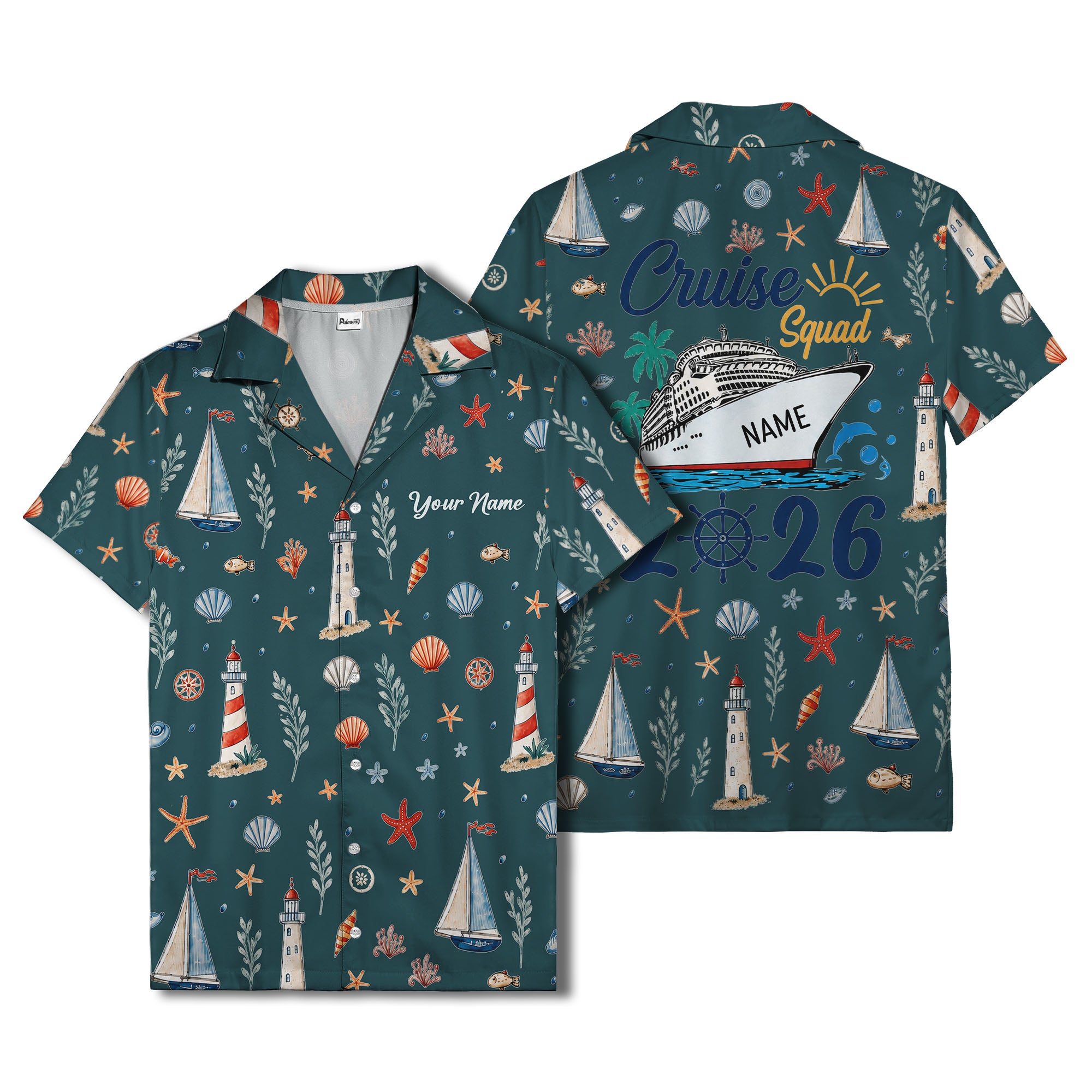 lighthouses sailboats seashells watercolor nautical hawaiian shirt for men