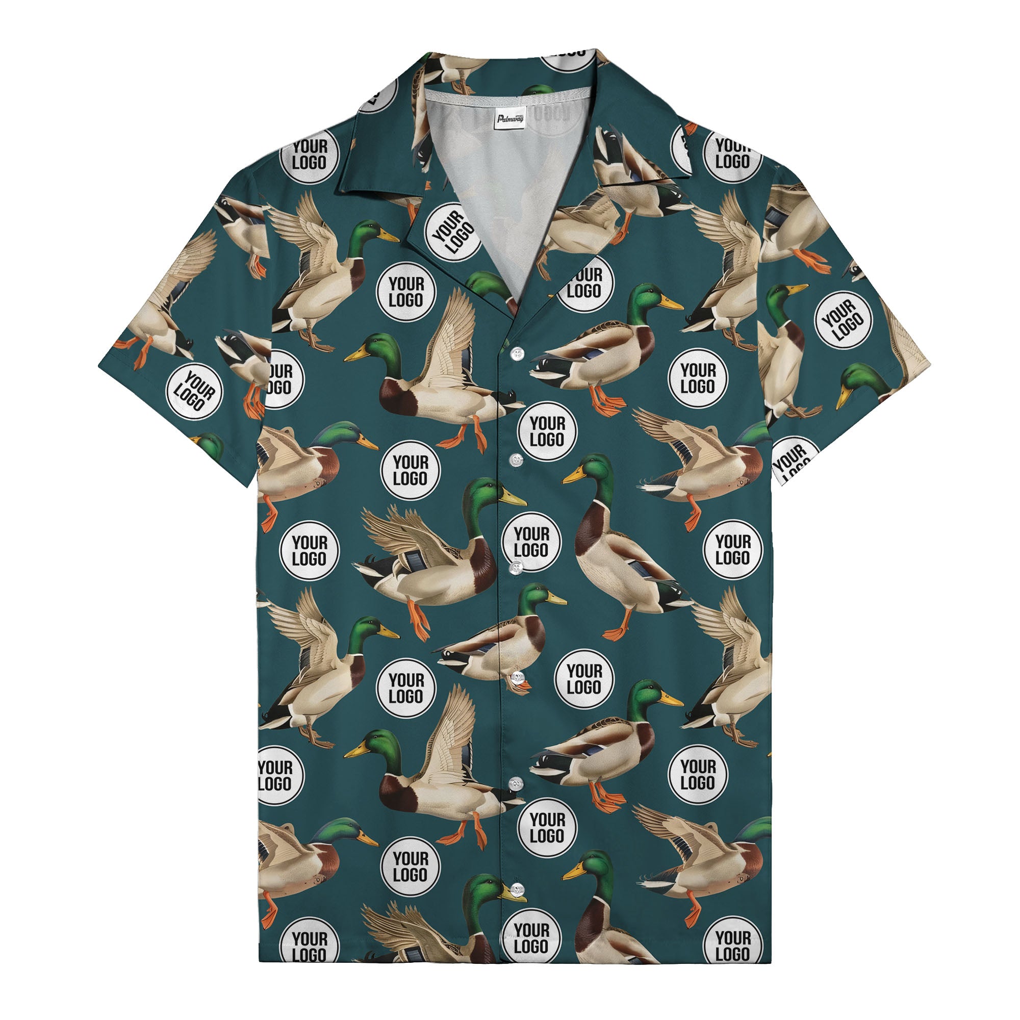 mallard ducks in flight hawaiian shirt with custom logo repeat pattern men's