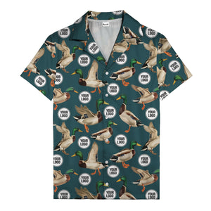 mallard ducks in flight hawaiian shirt with custom logo repeat pattern men's