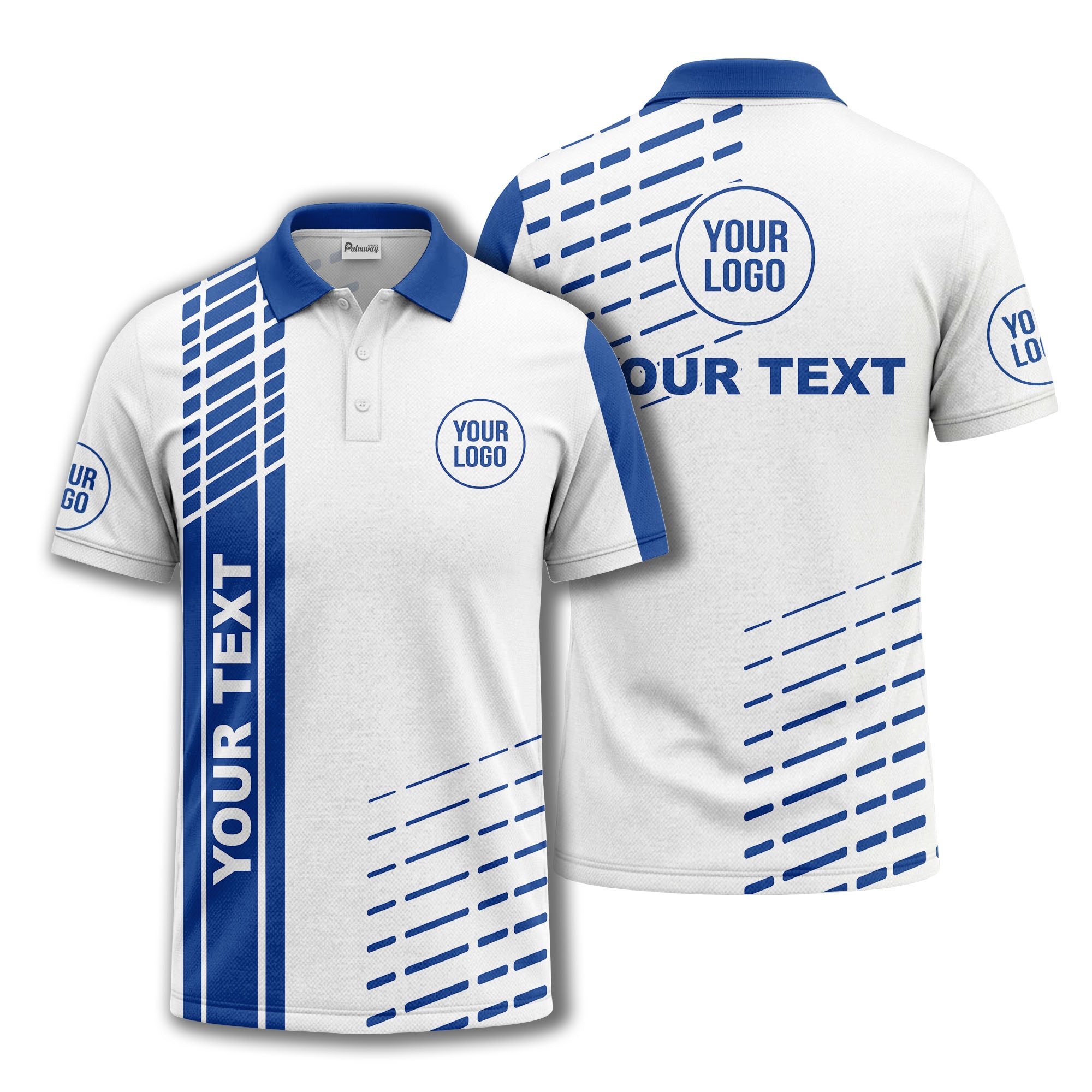 modern vertical stripe & dashed line graphic custom text logo polo shirt