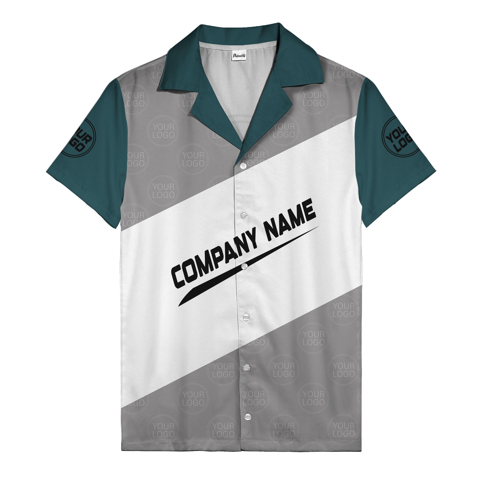 monochrome diagonal stripes & custom logo company name hawaiian shirt