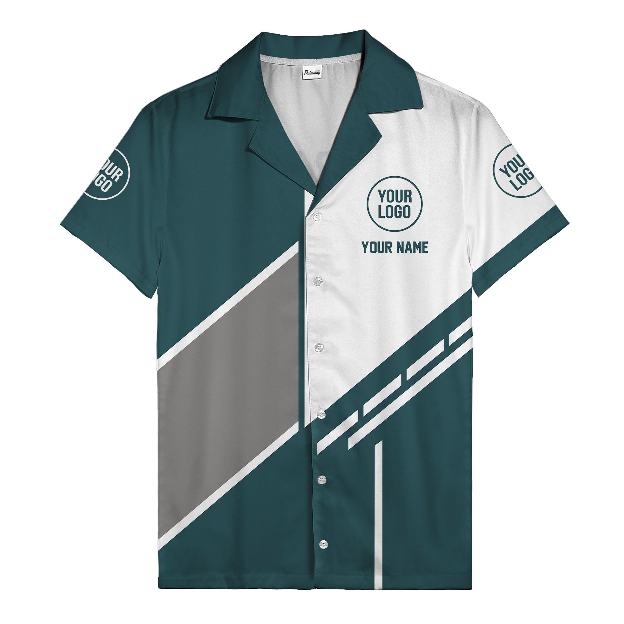 monochrome diagonal stripes & custom logo modern hawaiian shirt