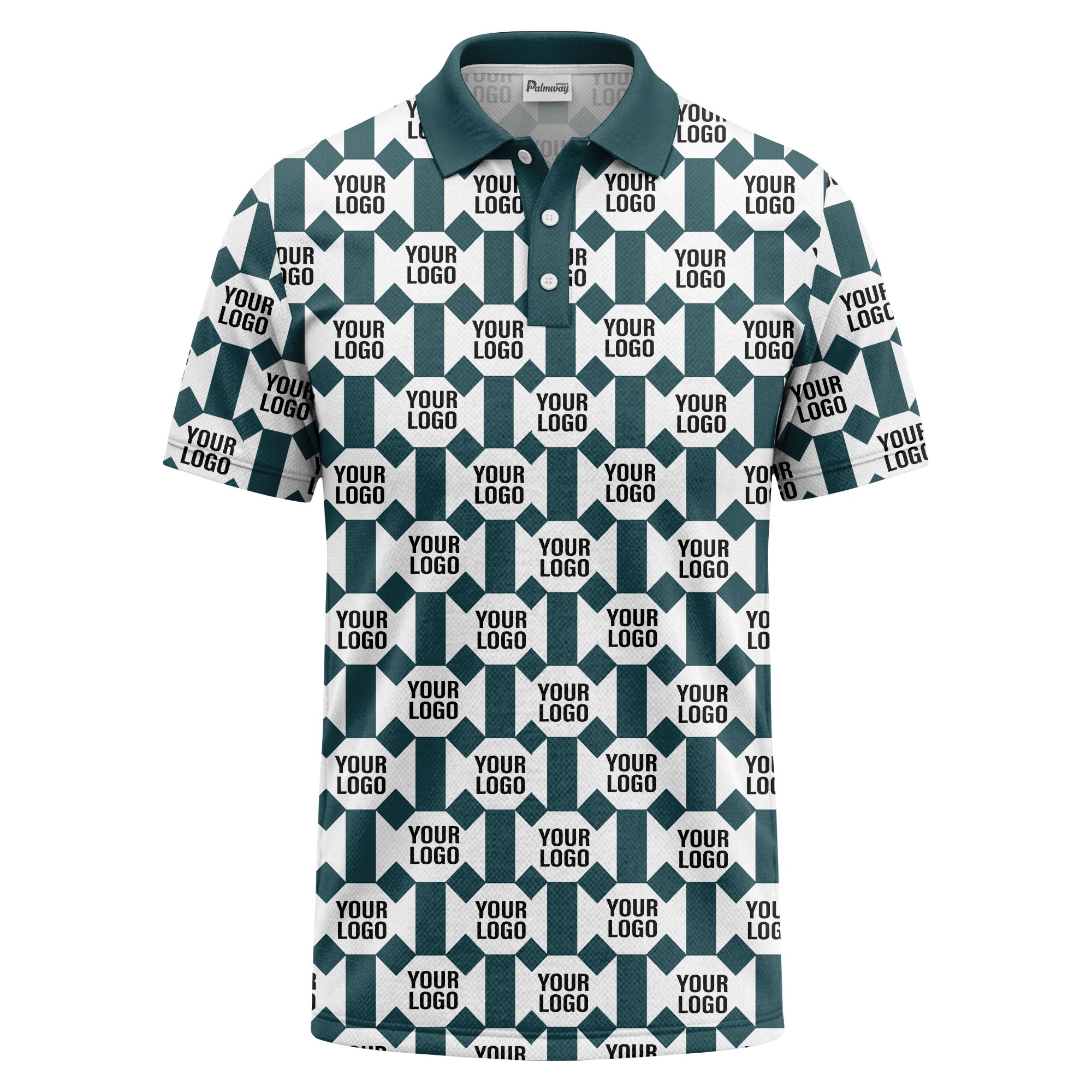 monochrome hexagon repeat custom logo geometric polo shirt for men