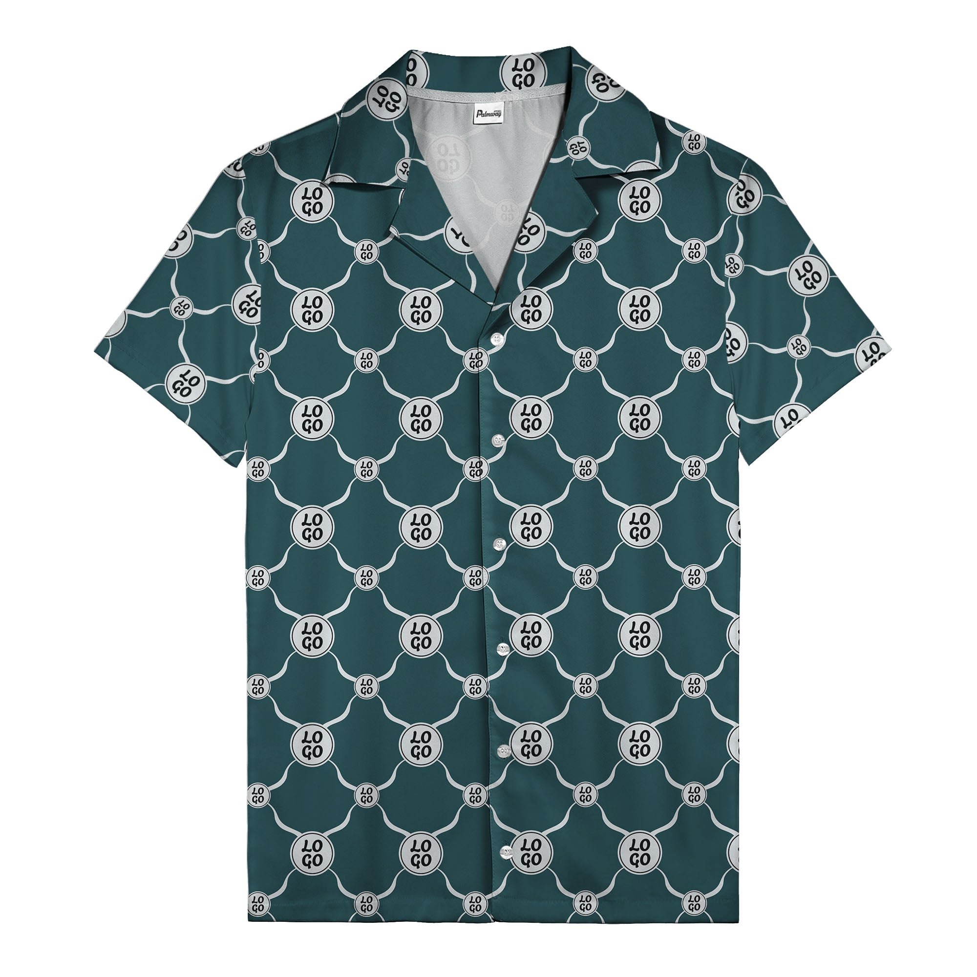 monochrome interlocking circles & logo repeat pattern hawaiian shirt for men