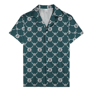 monochrome interlocking circles & logo repeat pattern hawaiian shirt for men