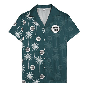 monochrome palm trees & custom logo repeat hawaiian shirt