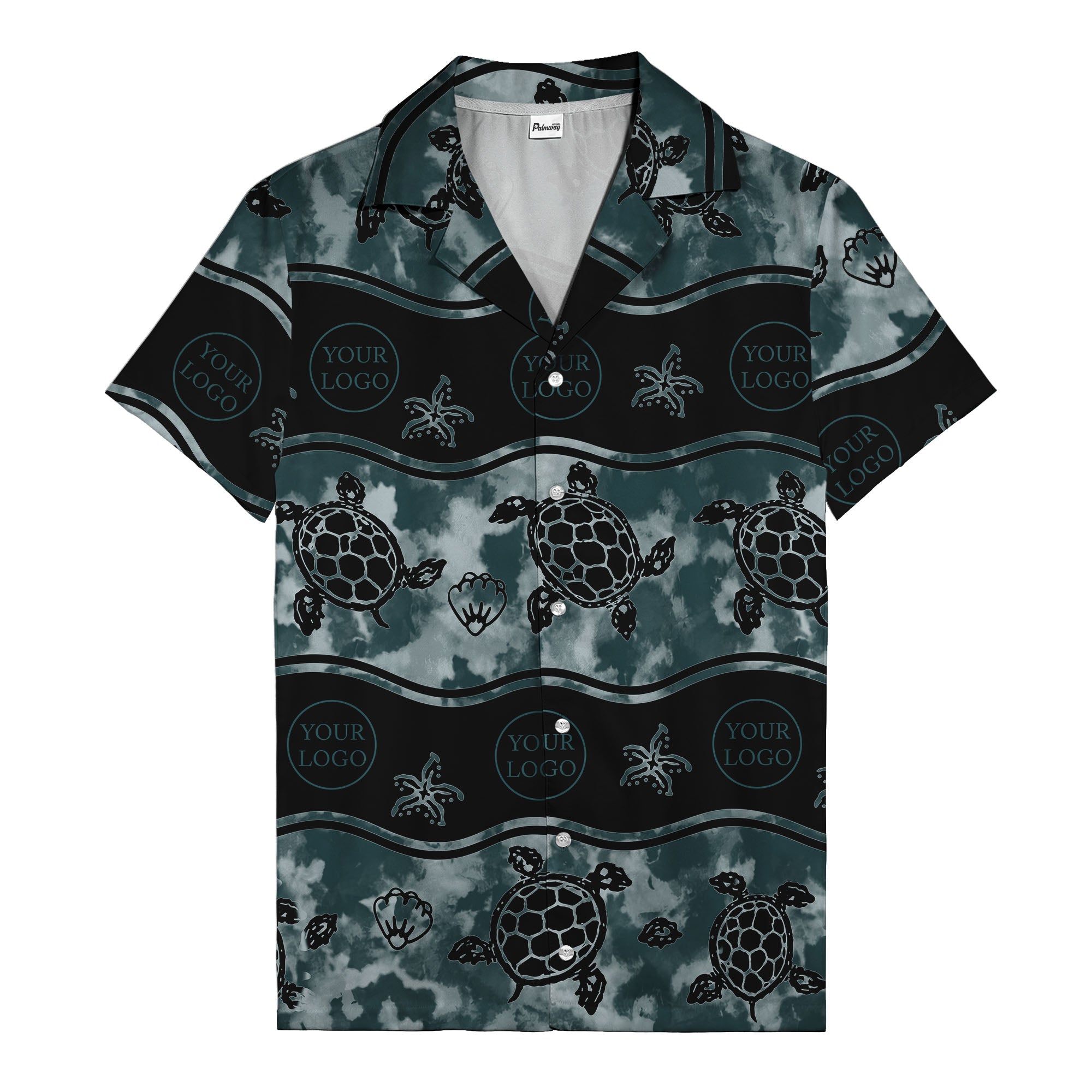 monochrome sea turtles & starfish repeat pattern hawaiian shirt for men