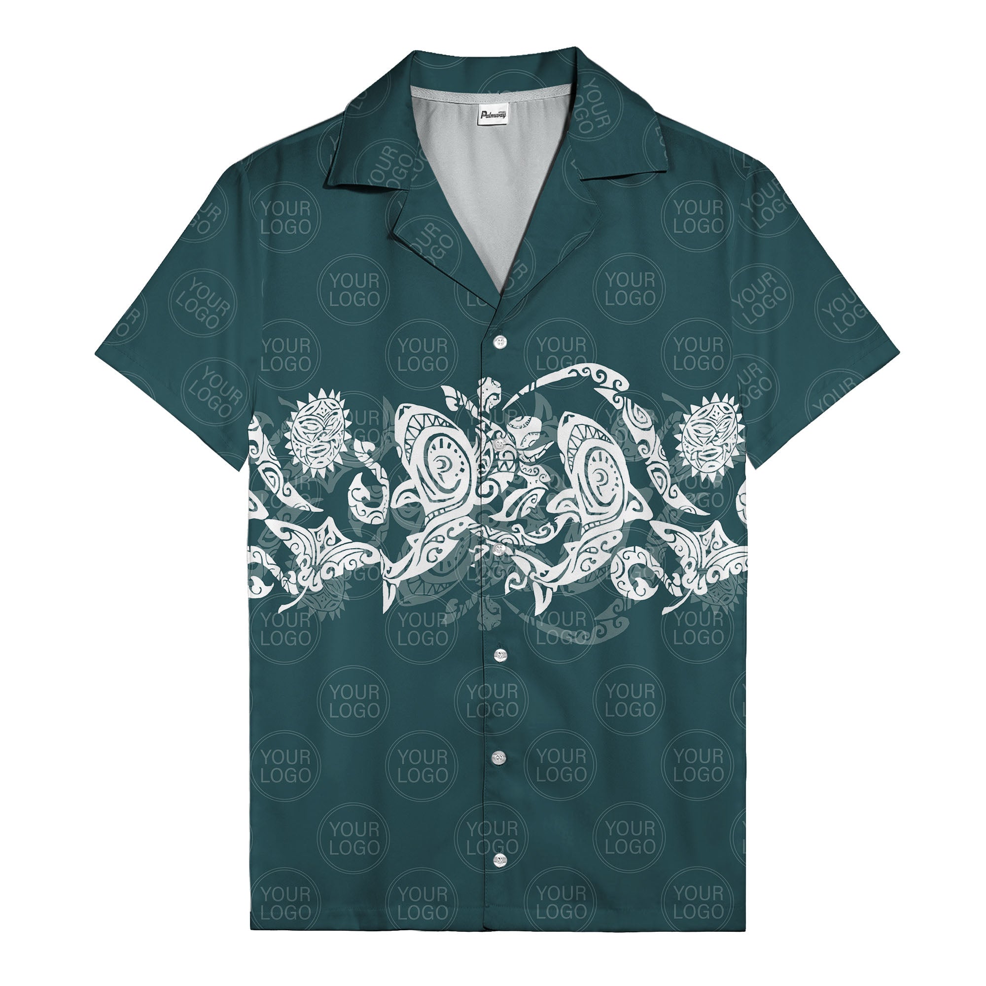 monochrome tribal turtle & sun motifs heritage hawaiian shirt