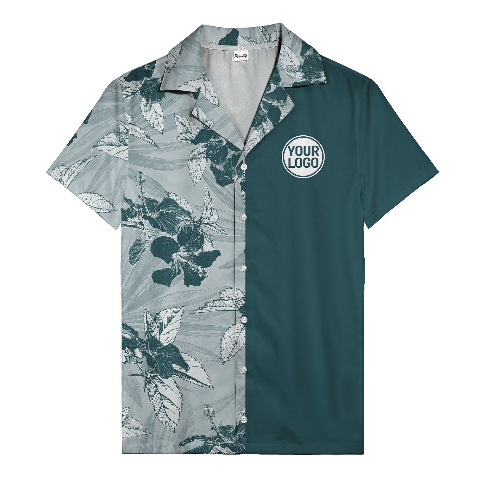 monochrome watercolor hibiscus and leaf repeat hawaiian shirt