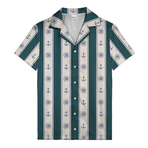 nautical anchors & custom logo repeat hawaiian shirt for men