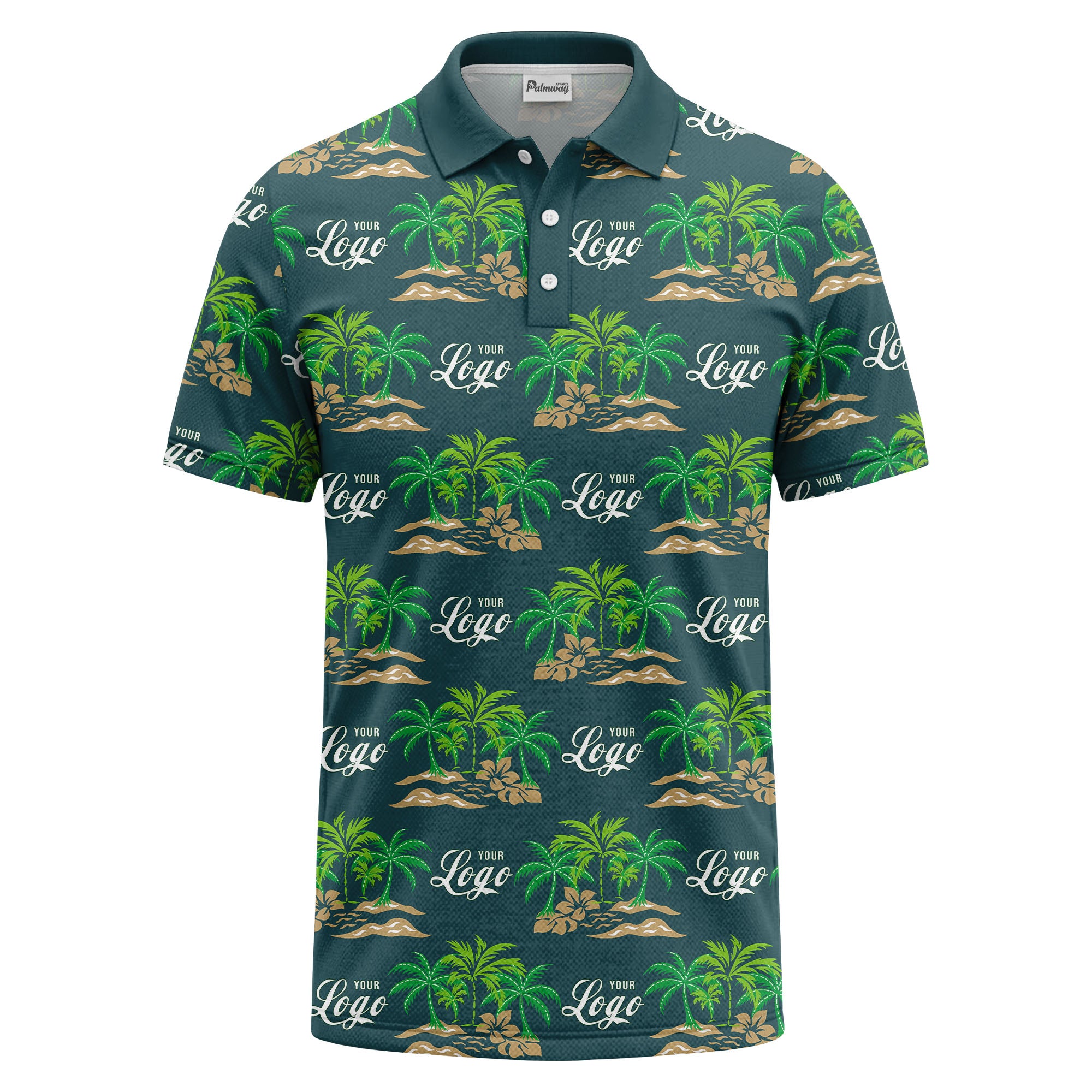 palm trees island scene repeat graphic polo shirt for men