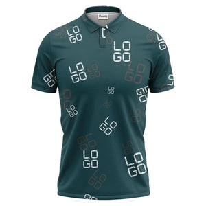 pixelated logo text pattern polo shirt | modern digital all-over design