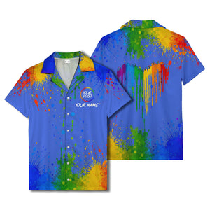 rainbow paint splatter abstract art hawaiian shirt with customizable name