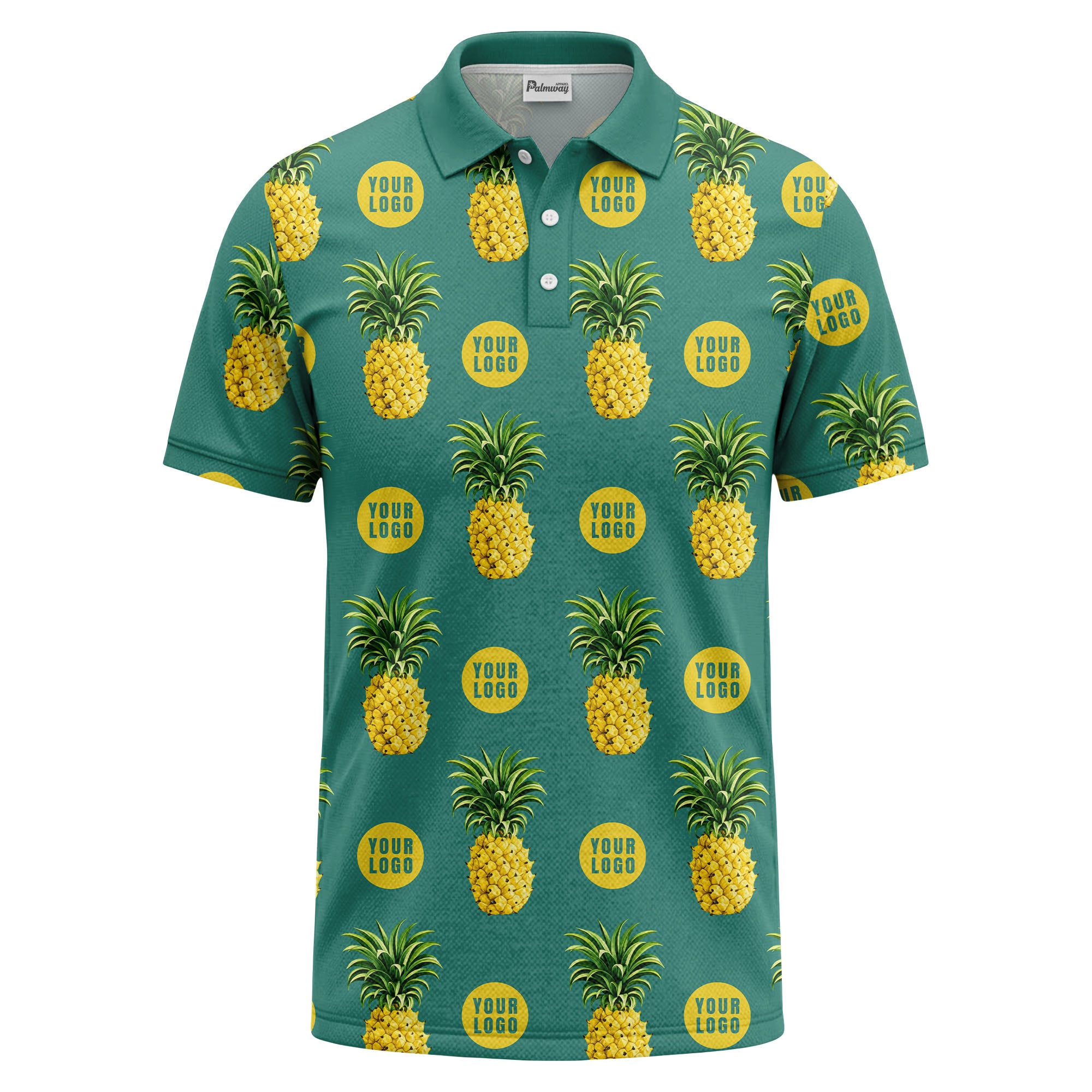 realistic pineapple repeat & custom logo black polo shirt