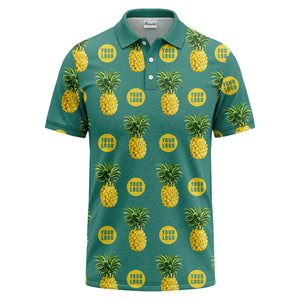 realistic pineapple repeat & custom logo black polo shirt