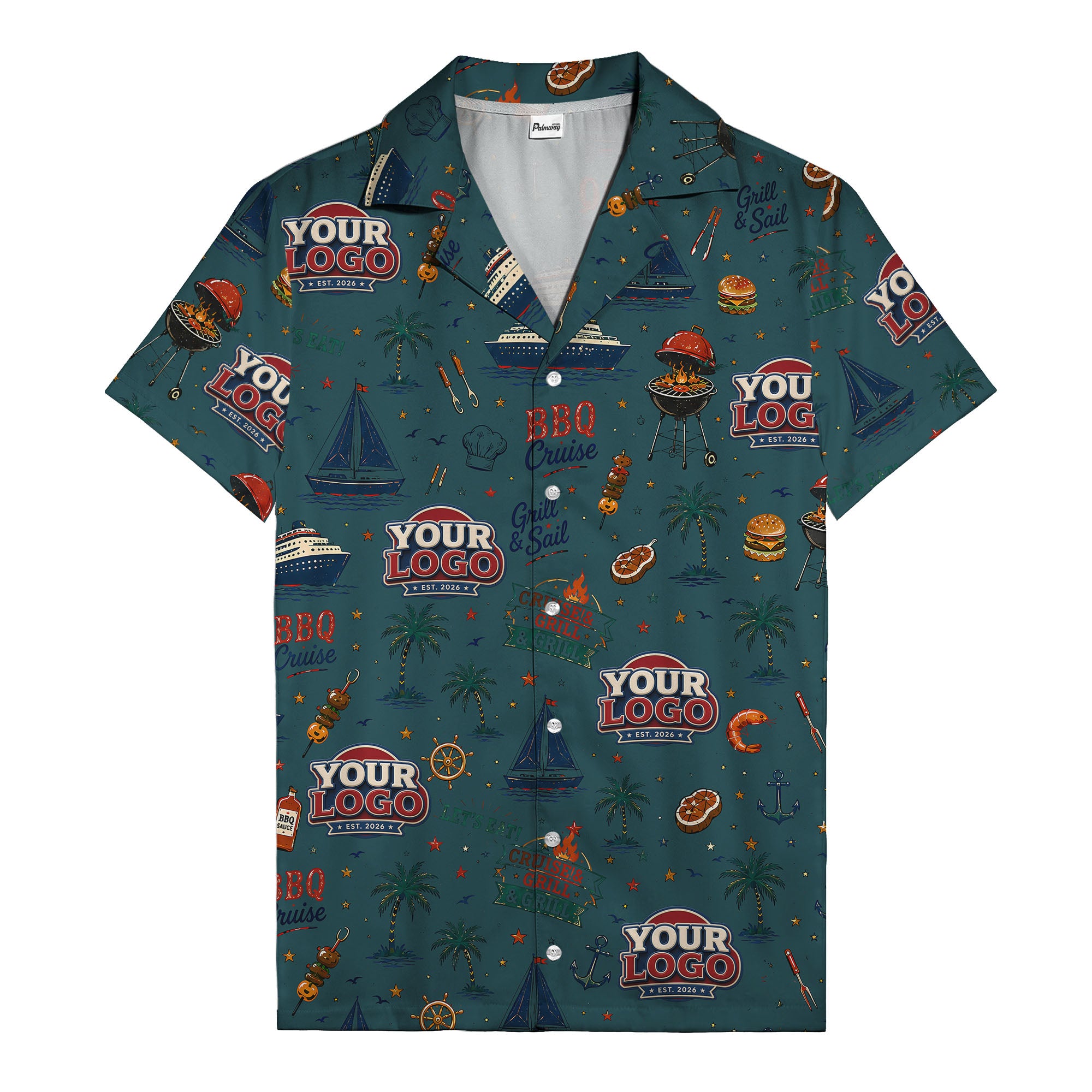 sailboats anchors ship wheels hamburger shrimp steak grill tools hawaiian shirt for men