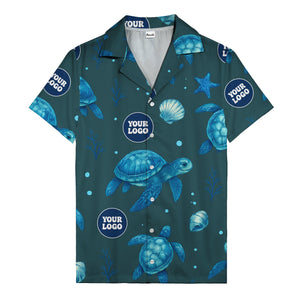 sea turtles & coral seashells aloha navy hawaiian shirt