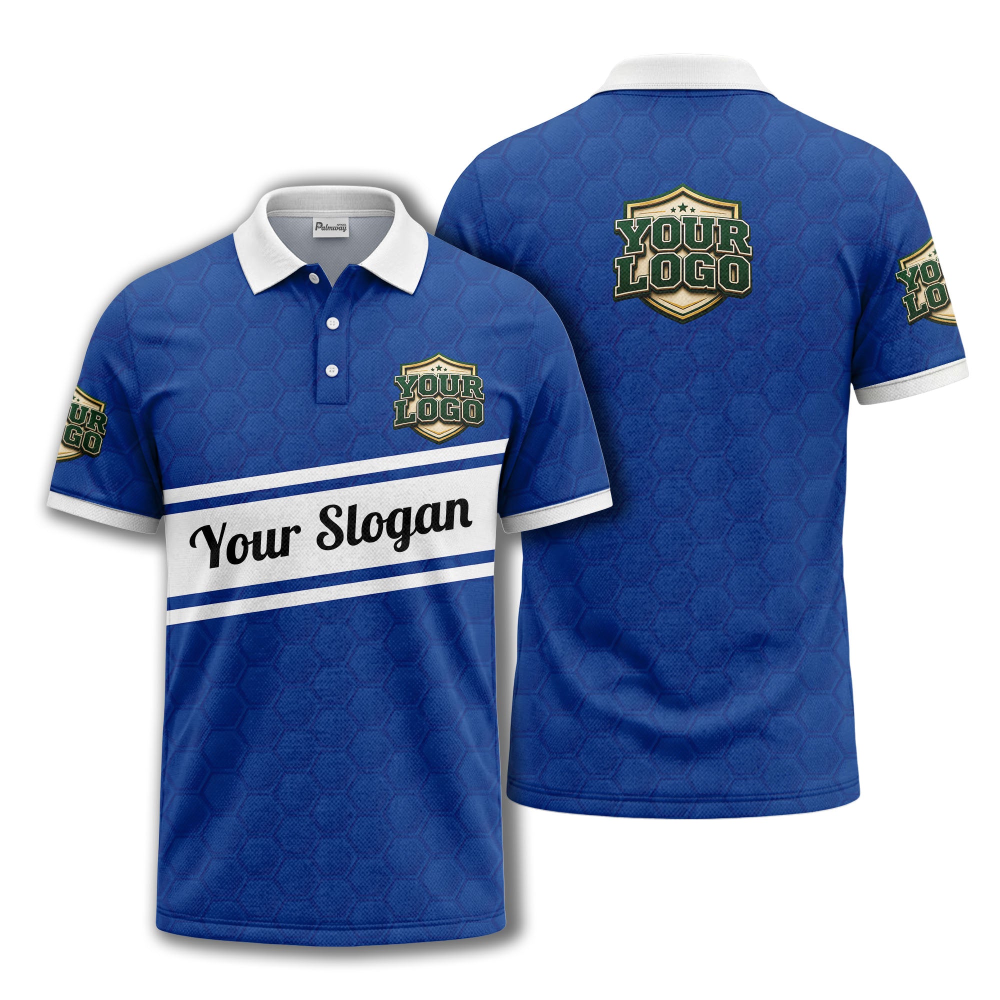 shield logo stars hexagon pattern polo shirt for men