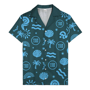 silver palm trees seashells sun waves vintage cartoon hawaiian shirt