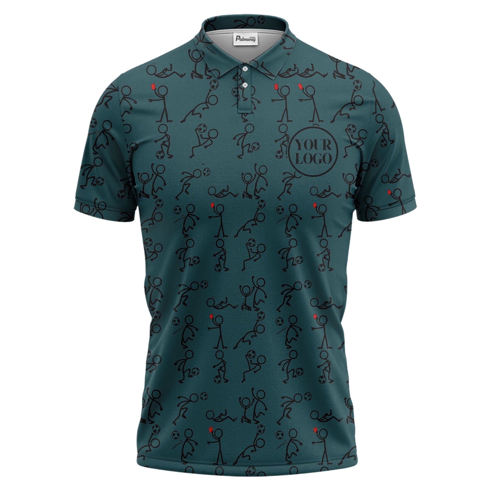 stick figure soccer players & balls cartoon polo shirt for men