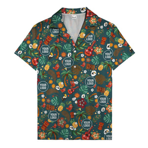 tiki masks & pineapples watercolor hawaiian shirt with toucans & ukuleles