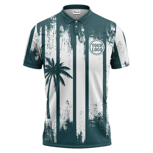 vertical striped palm trees grunge texture polo shirt for men