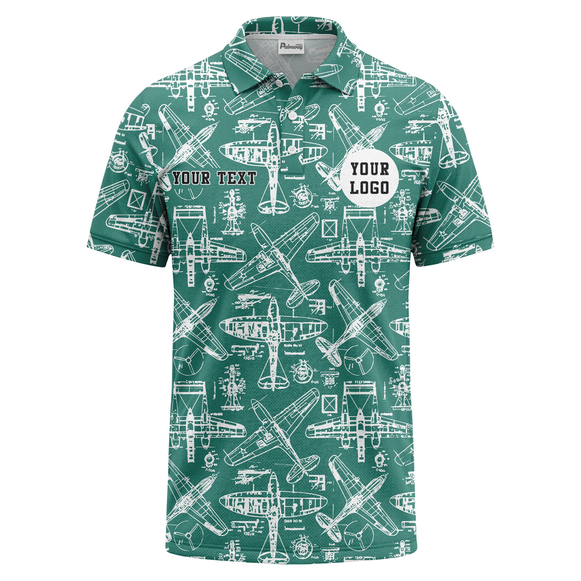 vintage airplane blueprint sketches propeller wings polo shirt for men