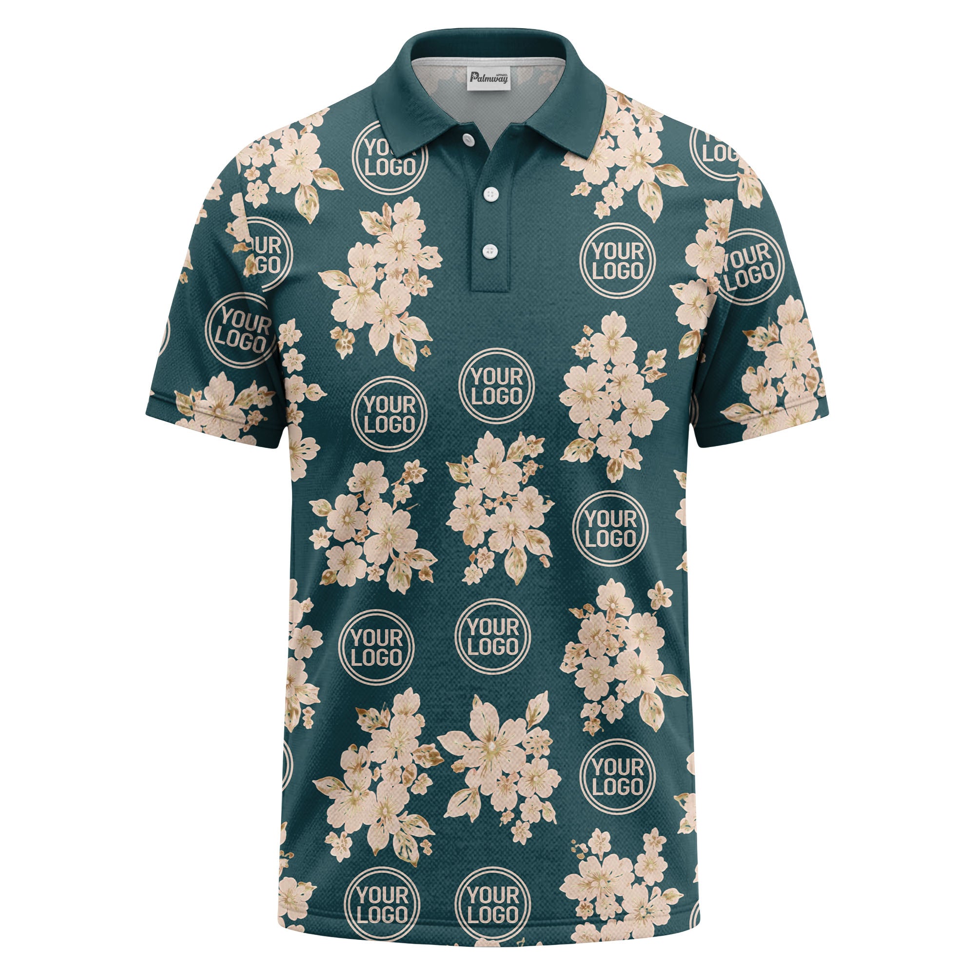 watercolor cherry blossom custom logo repeat polo shirt in black