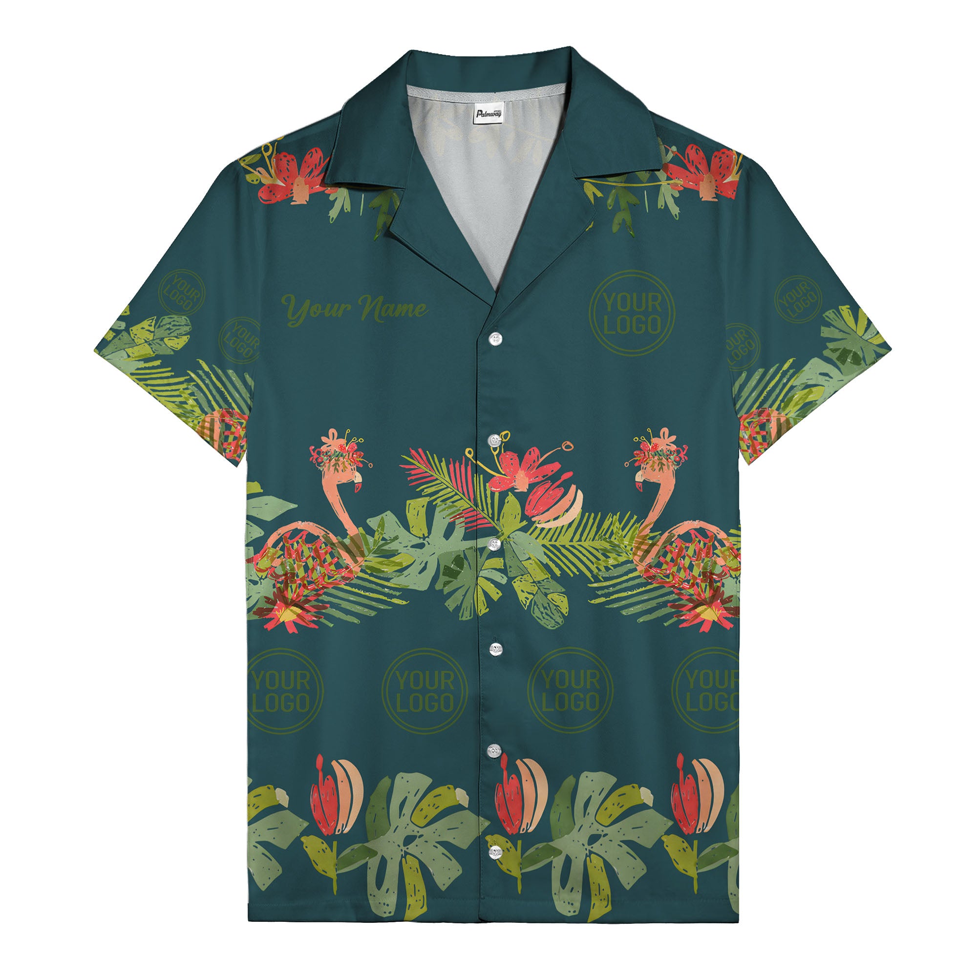 watercolor flamingo palm tropical flowers black hawaiian shirt