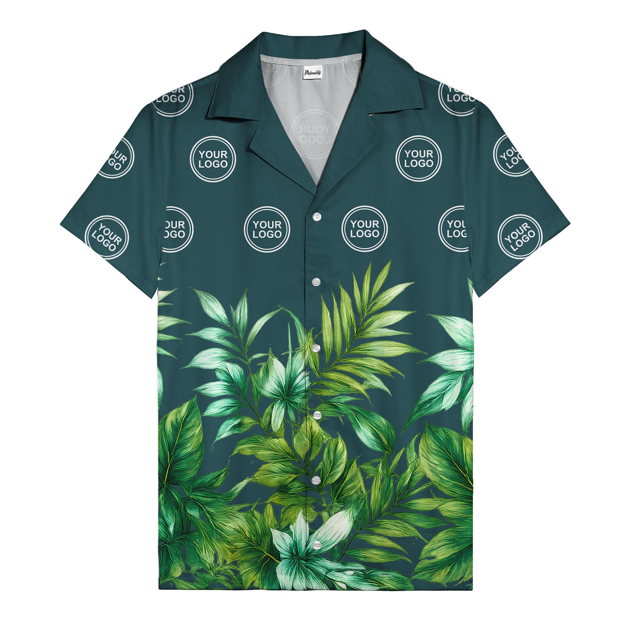watercolor palm fronds & monogram logo repeat hawaiian shirt